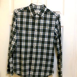 EUC American Eagle Mens Small button down shirt Navy/White/Dark Gold/Brown